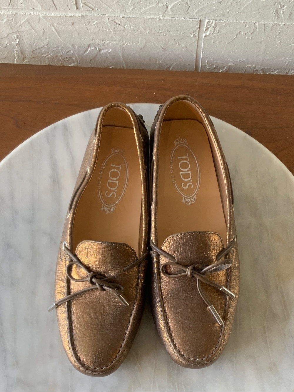 Tod's Bronze Metallic Leather Driving Shoes